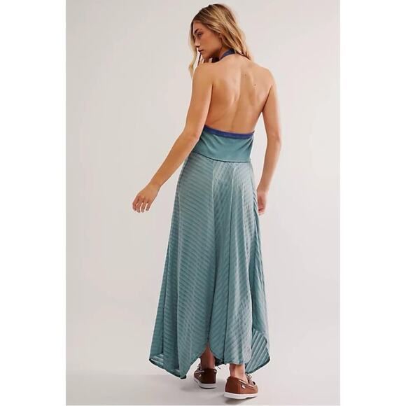 Free People Surf's Up Maxi Dress in Ocean Combo Retro 70s Bohemian Beach Small - Picture 12 of 14